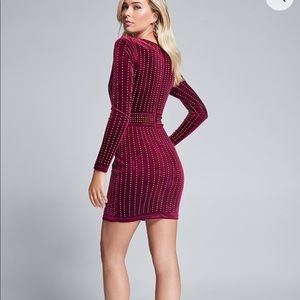 Perfect Mini Party Dress Embellished Velvet bling burgundy